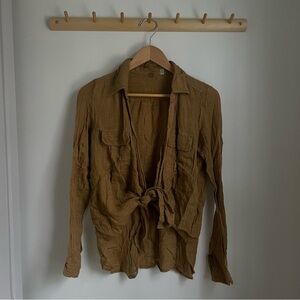Free People Brown Tie-Front Blouse
